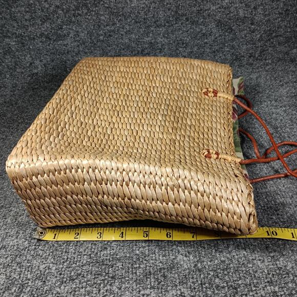 Vintage Straw Crossbody Bag Embroidered Palm Tree Monkey Tropical Purse - Picture 7 of 8